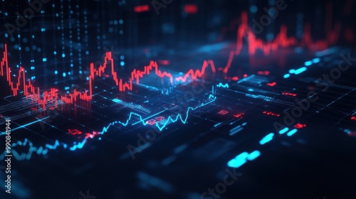 Wallpaper Mural Stock market graph with glowing blue and red on dark background. Torontodigital.ca