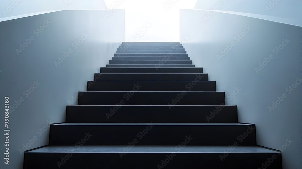 Fototapeta premium Elegant black staircase leading upward bathed in soft natural light symbolizing the journey toward success and achievement The minimalist and modern design evokes a sense of calm and potential