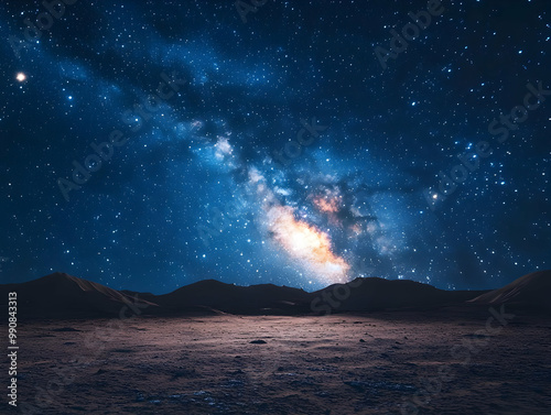 A breathtaking view of the Milky Way galaxy illuminating a serene landscape under a starry night sky.