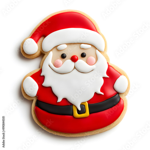 Holiday Christmas Santa Claus Cookie top view isolated on white