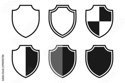 Shields graphic icon set. Shields collection isolated signs on white background. Protection symbols. Vector illustration