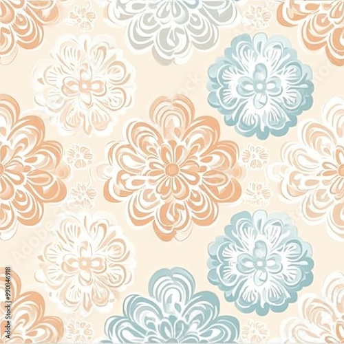 Floral design featuring soft pastel colors with intricate flower patterns on a light background, creating a fresh and elegant look.