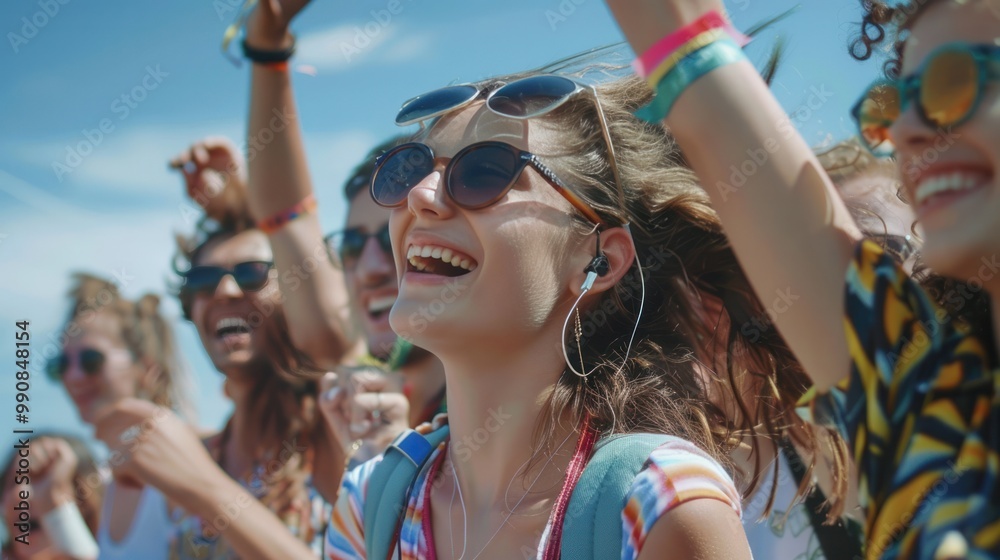 Obraz premium Socializing and having fun, a group of young people in casual fashion enjoying music