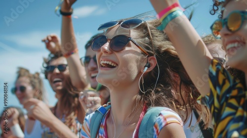 Socializing and having fun, a group of young people in casual fashion enjoying music