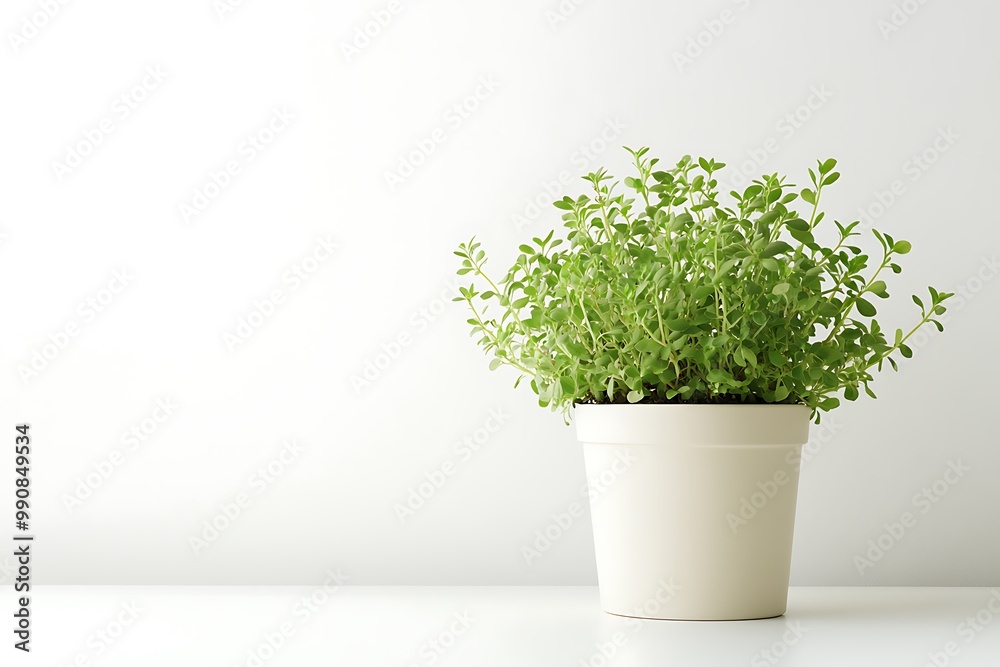 Green Plant in a White Pot Against a White Wall