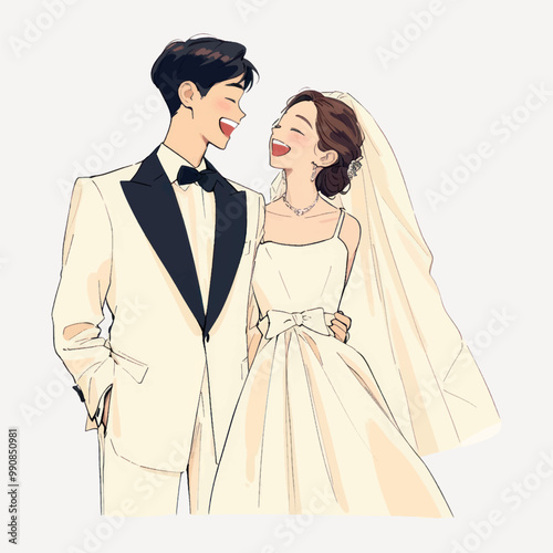 Happy newlyweds cartoon illustration