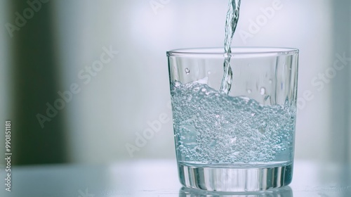 Refreshing glass of bubbling water being poured in natural light