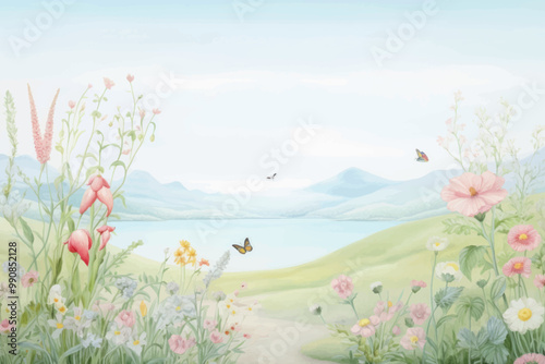 Serene floral landscape painting