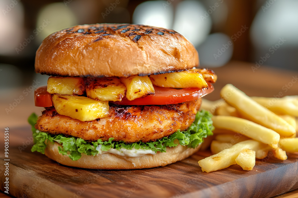 Delicious Chicken Pineapple Burger commercial advertising photo Delicious Chicken Pineapple Burger commercial advertising photo