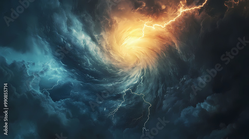 Tornado with lightning in the stormy clouds, showcasing the destructive force of hurricane weather , high-resolution, ultra hd. Tropical Storm. Illustration