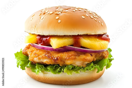 Wallpaper Mural Delicious Chicken Pineapple Burger isolated on white background Torontodigital.ca