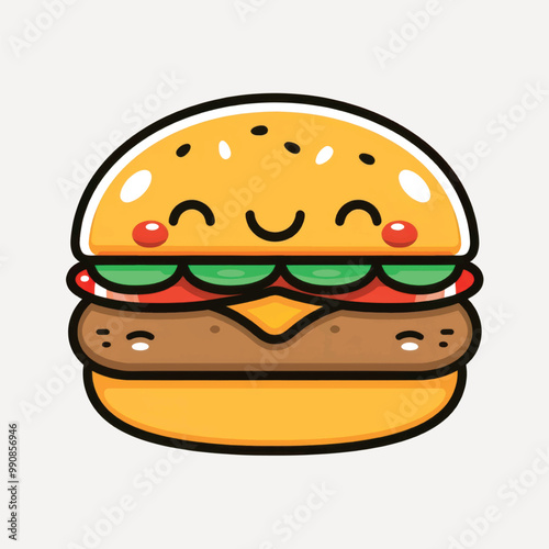 Cute cartoon smiling burger