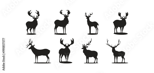 Cervid, reindeer or deer set flat cartoon isolated on white background. Vector isolated illustration