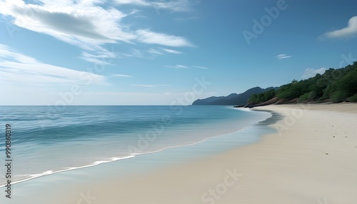 Tranquil Sandy Beach and Vast Ocean Horizon Ideal for Text Placement or Creative Designs