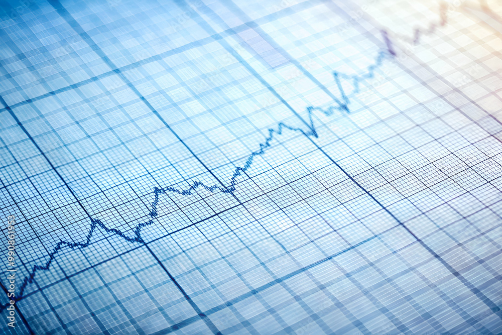 A graph with a blue background and a red line. The graph is showing a downward trend. Scene is somewhat negative, as the graph is showing a decrease in value A graph with a blue background and a red line. The graph is showing a downward trend. Scene is somewhat negative, as the graph is showing a decrease in value