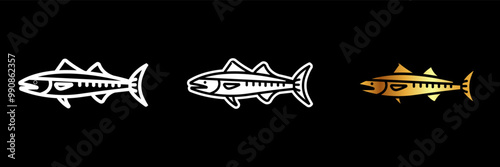 Barracuda Icon, A large, predatory fish with a slender body and sharp teeth, known for its speed and aggressive hunting.