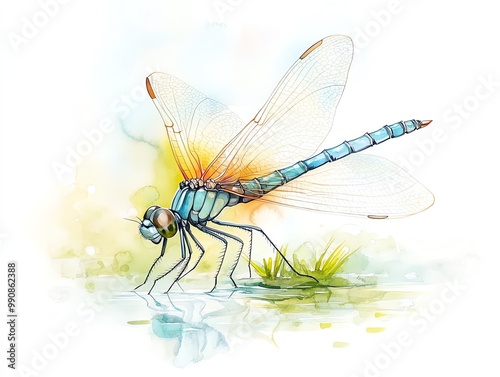 Dragonfly hovering over water