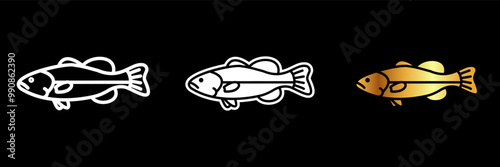 Bass icon, A popular freshwater and saltwater fish, prized by anglers for its size, strength, and tasty, flaky meat.