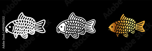 Carp Icon, A hardy freshwater fish often bred for aquaculture, known for its adaptability and significance in Asian cuisine.