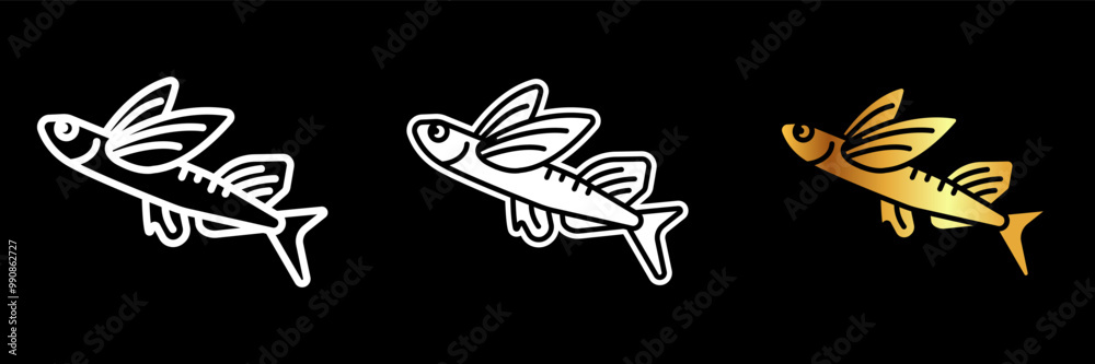 Flying Fish icon, A marine fish known for its ability to glide above the water's surface, using its elongated fins for flight. Flying Fish icon, A marine fish known for its ability to glide above the water's surface, using its elongated fins for flight.