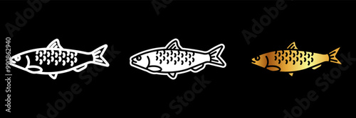 Herring Icon, A small, schooling fish found in cold waters, often preserved by pickling, smoking, or curing in various global cuisines.