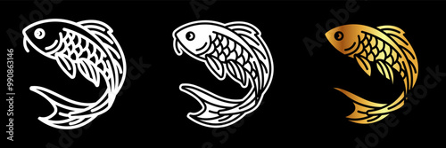 Koi Fish Icon, A colorful, ornamental fish often kept in outdoor ponds, symbolizing luck and prosperity in Japanese culture.