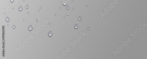 Rain transparent drops flow down the glass.Realistic wet condensation texture.Fresh water splash effect on the surface.Liquid spreading droplet shapes.