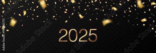 Vector confetti png. Falling golden confetti on an isolated transparent background. Festive or New Year's confetti, tinsel png.