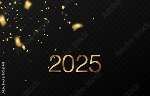 Vector confetti png. Falling golden confetti on an isolated transparent background. Festive or New Year's confetti, tinsel png.