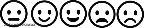 Set of different facial expression emoji face icons. Happy and sad feeling faces emoticon . Smiley and depressed emotions. Mixed expressions an mood