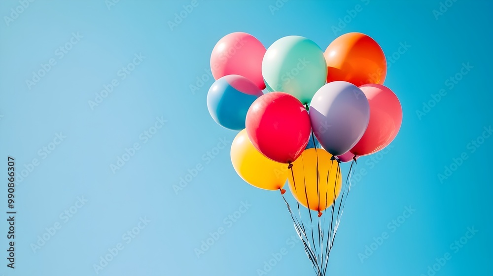 Vibrant Colorful Balloons Gracefully Floating Upward into a Tranquil Boundless Blue Sky Representing Vibrant Colorful Balloons Gracefully Floating Upward into a Tranquil Boundless Blue Sky Representing