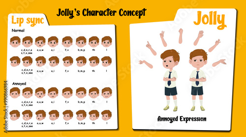 Irritated boy cartoon. Irritated school boy cartoon character. Cartoon boy face lip sync set and hand gesture. Annoyed boy vector, illustration, clipart