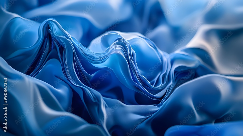 Fototapeta premium Serene Blue Abstract Art Piece with Flowing Elegant Shapes Vibrant Colors and Calming Aesthetic Captivating Digital Painting or Wallpaper for Home Office or Gallery Decor