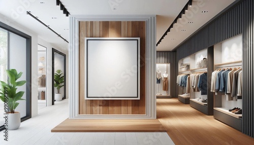 An empty billboard on the wall in the store. A copy of the space for your advertisement, layout.