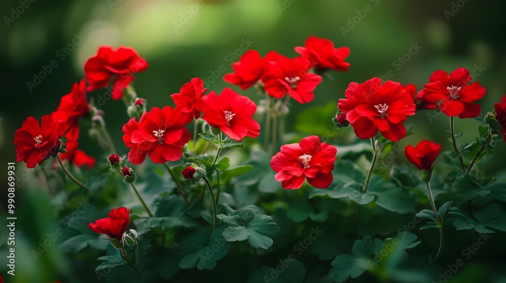 Vibrant Red Flowers in Full Bloom Set Against a Lush Green Garden Background Capturing the Beauty and Tranquility of the Natural World Vibrant Red Flowers in Full Bloom Set Against a Lush Green Garden Background Capturing the Beauty and Tranquility of the Natural World