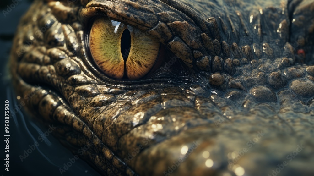 Alligator face details in outdoors scene. Neural network ai generated art Alligator face details in outdoors scene. Neural network ai generated art