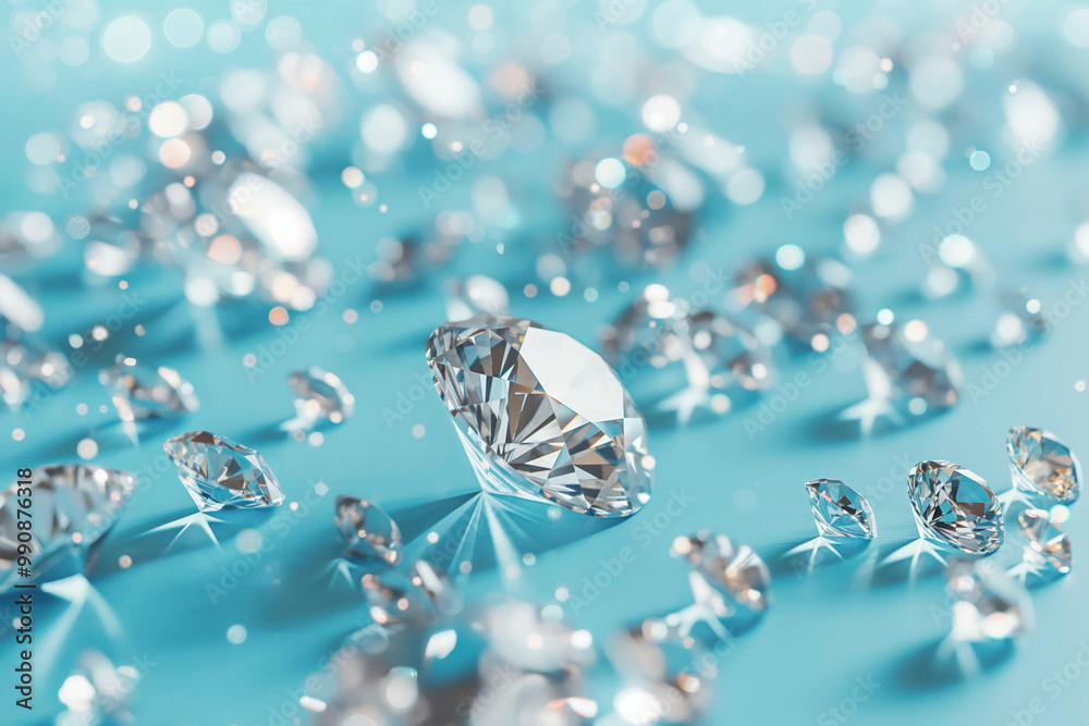 Beautiful luxury diamonds scattered on a blue background Beautiful luxury diamonds scattered on a blue background