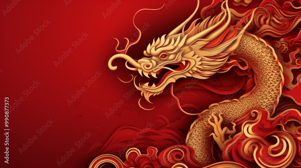 Golden dragon with red background, Chinese suspicious symbol. Neural network ai generated art Golden dragon with red background, Chinese suspicious symbol. Neural network ai generated art