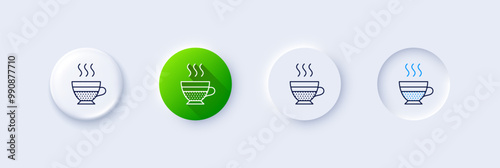 Cafe creme icon. Neumorphic, Green gradient, 3d pin buttons. Hot drink sign. Beverage symbol. Line icons. Neumorphic buttons with outline signs. Vector