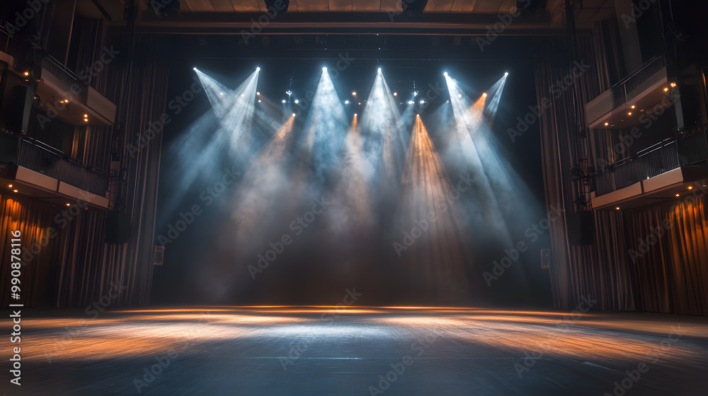 Naklejka premium Empty dark stage with spotlight illuminated
