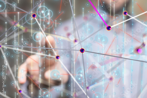 Neural network 3D illustration. Big data and cybersecurity - 3d