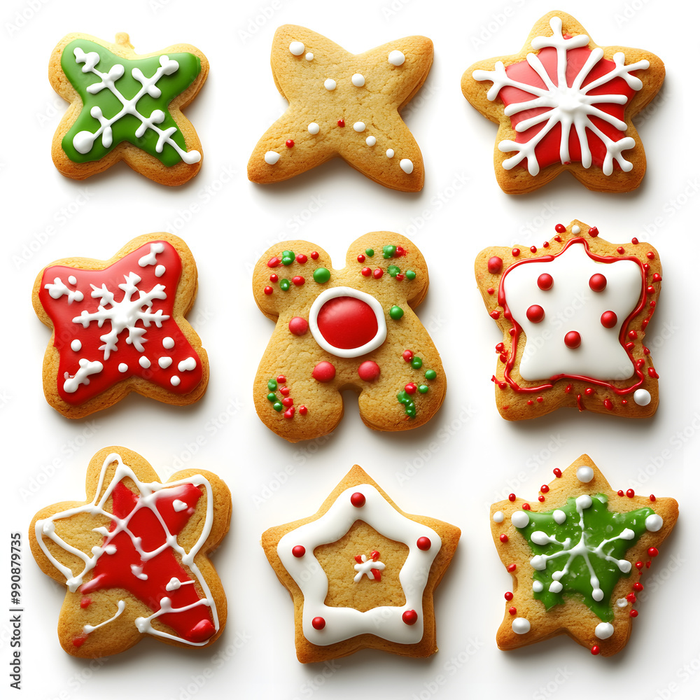 Holiday Christmas Cookie top view isolated on white Holiday Christmas Cookie top view isolated on white