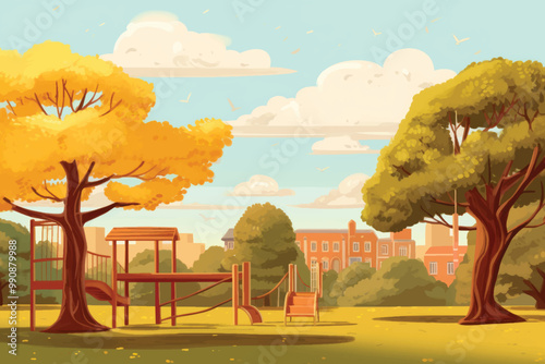 Sunny park with playground equipment