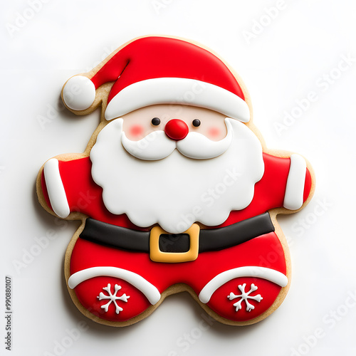 Holiday Christmas Santa Claus Cookie top view isolated on white