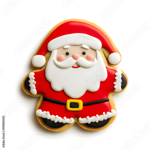 Holiday Christmas Santa Claus Cookie top view isolated on white