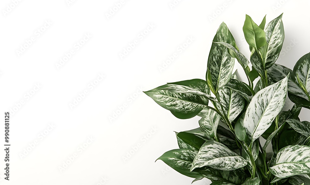 Green and White Variegated Leaves Against a White Background Green and White Variegated Leaves Against a White Background