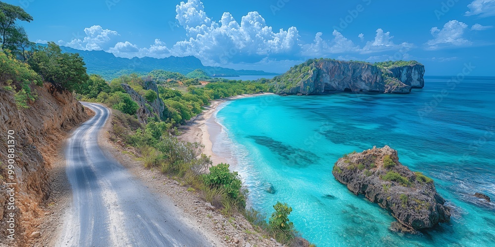 Fototapeta premium Scenic Cliffside Road Overlooking Turquoise Waters