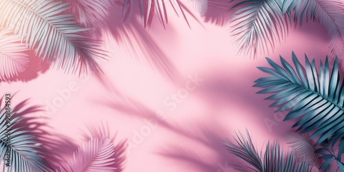 Soft Pink Background with Palm Leaves and Shadows