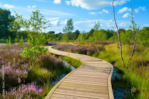 Boardwalk in natural heathland fen photo