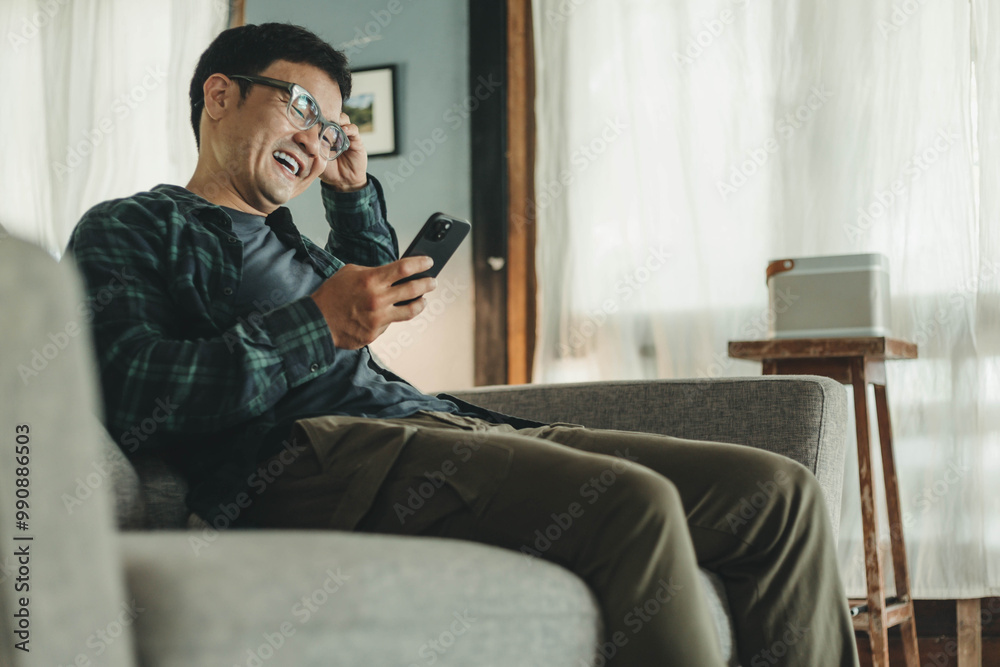 Fototapeta premium man using cell phone holding mobile texting message contact us.chatting,search internet shopping online.technology device communication connecting